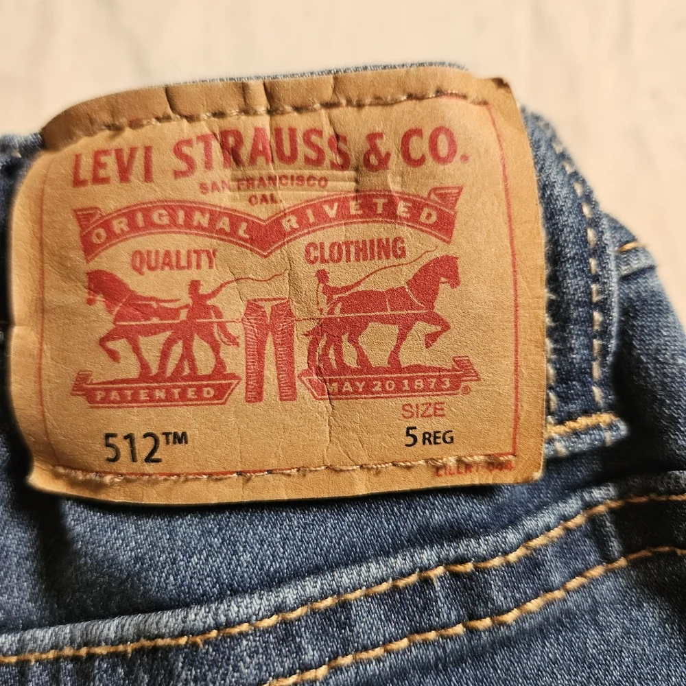 Levi's 512 Jeans Boys Size 5‎ Regular Blue Denim Adjustable Waist